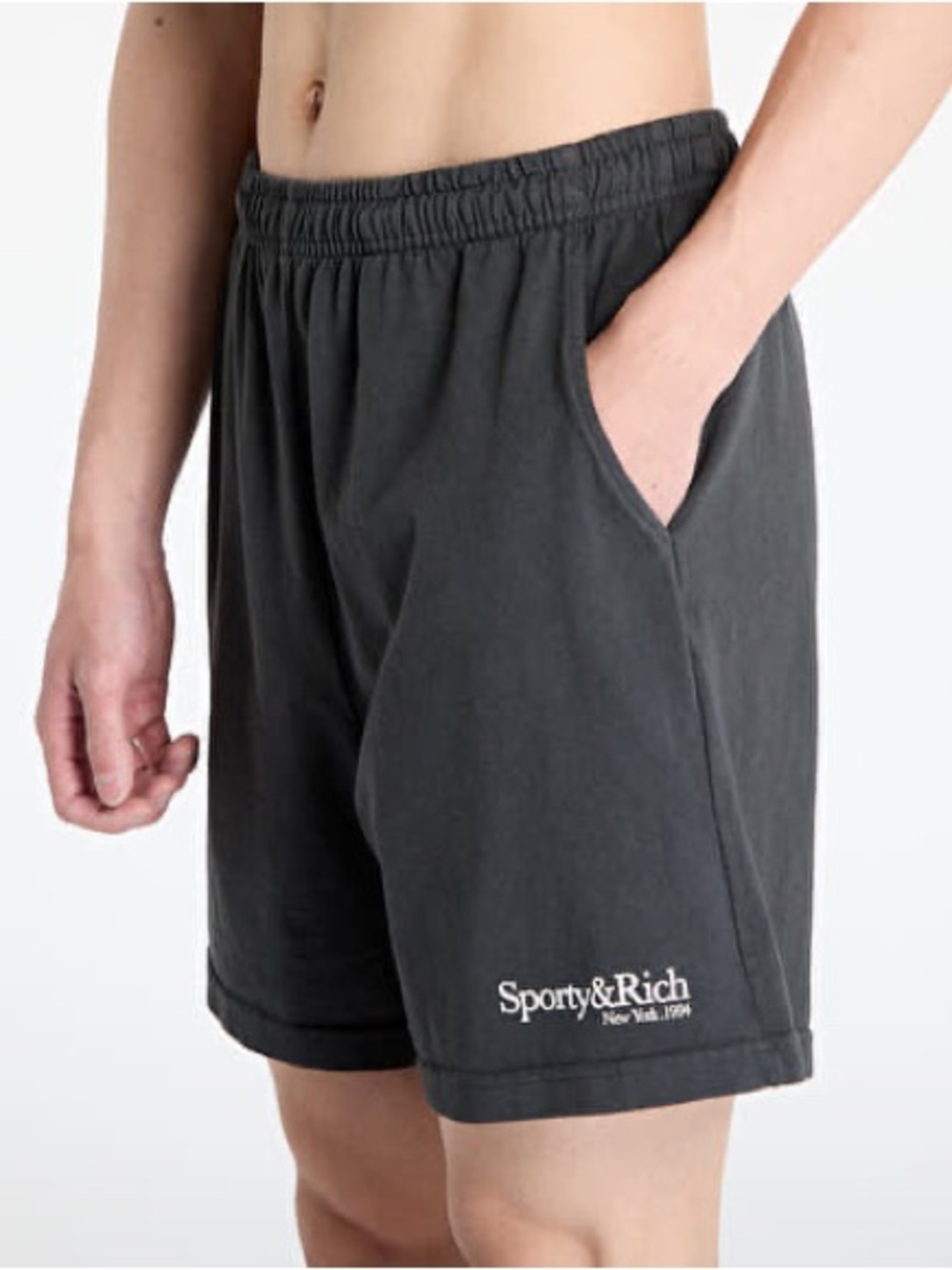 Sporty & Rich Charcoal Logo Unisex Athletic Shorts - Picture 1 of 8